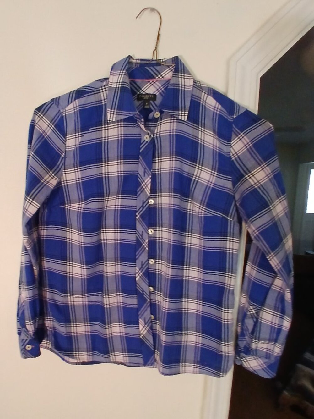 Talbots Petite plaid button-up blouse